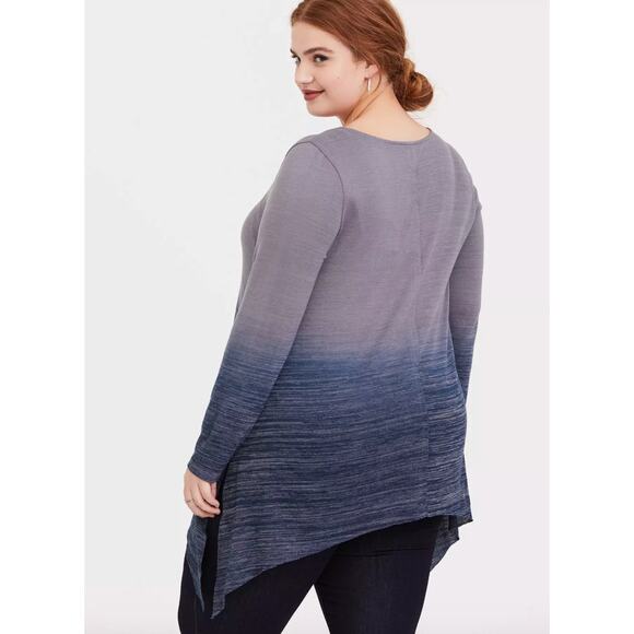 Torrid Ombre Blue Grey Super Soft Plush V-Neck Sharkbite Hem Tunic Top 1 / 1X 14 - Picture 9 of 15